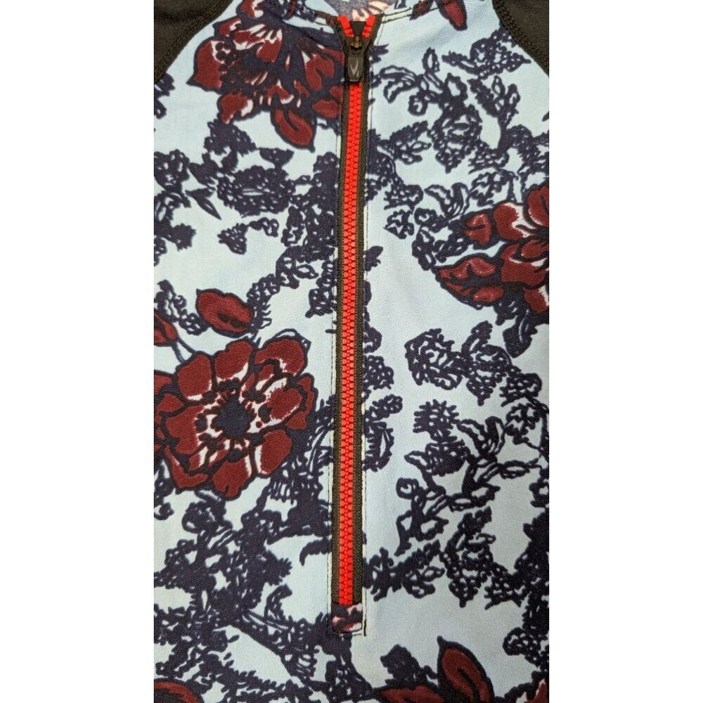 Floral Rash Guard Swim Top Colorblock Long-Sleeve Zip Black & Blue Womens M - Picture 3 of 8